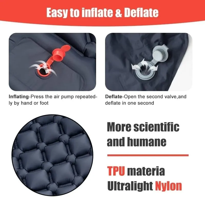 Outdoor Camping Inflatable Mattress Sleeping Pad with Pillows Ultralight Air Mat Built in Inflator Pump Hiking (Dark Blue)