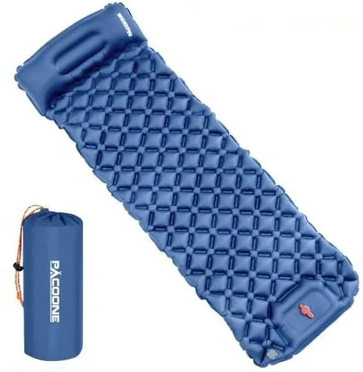 Outdoor Camping Inflatable Mattress Sleeping Pad with Pillows Ultralight Air Mat Built in Inflator Pump Hiking (Dark Blue)