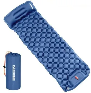 Outdoor Camping Inflatable Mattress Sleeping Pad with Pillows Ultralight Air Mat Built in Inflator Pump Hiking (Dark Blue)