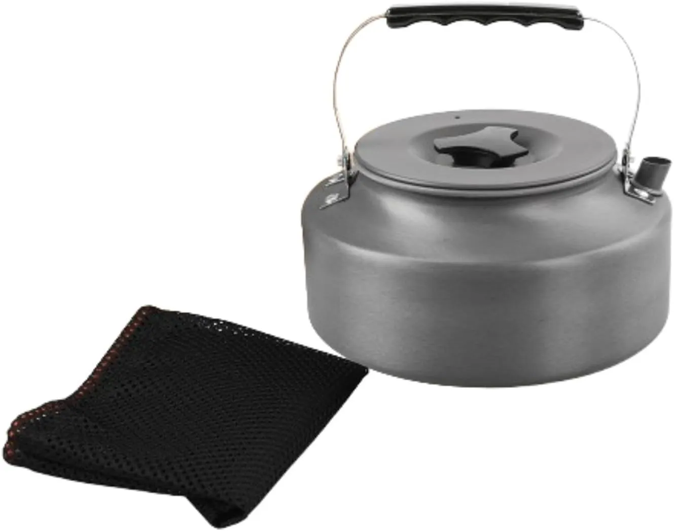 Outdoor Camping Kettle 1.6L Aluminum Alloy Portable Picnic Teapot, Tea Kettle for Boiling Water, Fishing, Picnics Road Trip, black handle