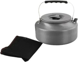Outdoor Camping Kettle 1.6L Aluminum Alloy Portable Picnic Teapot, Tea Kettle for Boiling Water, Fishing, Picnics Road Trip, black handle