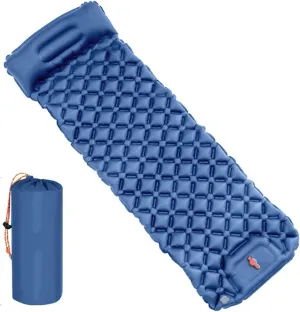 Outdoor Camping Sleeping Pad Inflatable Mattress with Pillows Ultralight Air Mat Built-in Inflator Pump Travel Hiking (Color : Dark Blue, Size : A)