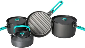 Outdoor Camping Tableware Set Backpacking Picnic 2 Pot 1 Frypan 1 Kettle Alumina Cookware Folding Cooking Set