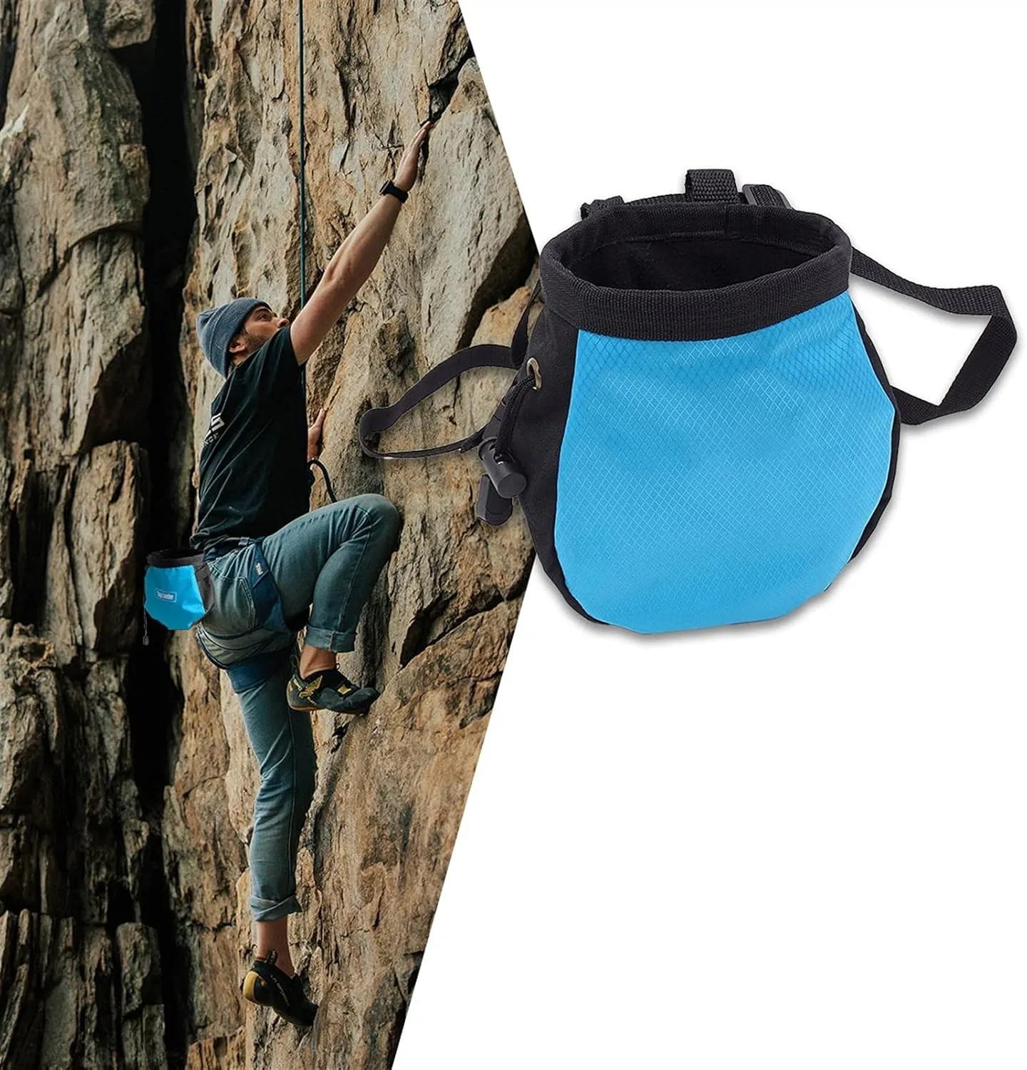 Outdoor Climbing Accessories Rock Climbing Chalk Bag with Belt and Zipper Pocket for Fitness Gym Weight Lifting Hunting Bouldering Magnesia Sack Multi-Color Anti-Slip and wear-Resistant