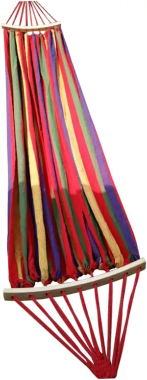 Outdoor Double Hammock with Wooden Sticks Rollover Design Rainbow Canvas Swing for Indoor and Outdoor Use Comfortable and Durable Sleeping Bed for Camping