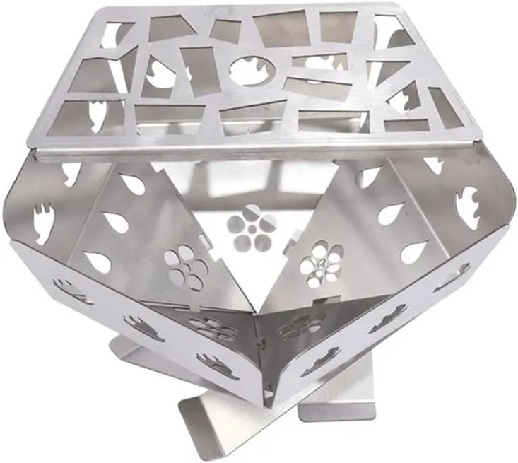 Outdoor Folding Wood Stove Multifunctional Stainless Steel Ultralight Hollow with Grill Outdoor Camping Picnic Bonfire Fire Pit