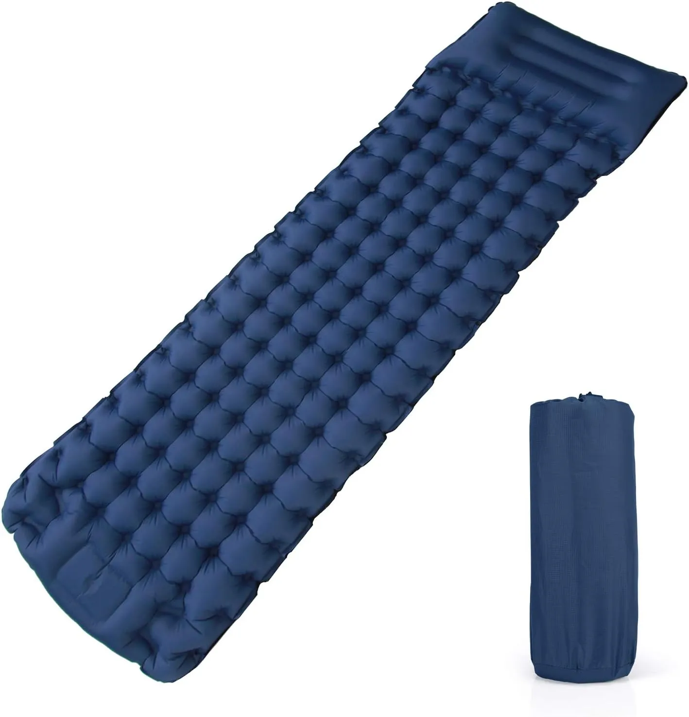 Outdoor Inflatable Camping Pad Mattress, Upgraded Ultralight Air Sleeping Mat with Pillow Built-in Pump, Waterproof for Camping, Backpacking, Compact Lightweight Outdoor Air Mattress (Navy Blue)