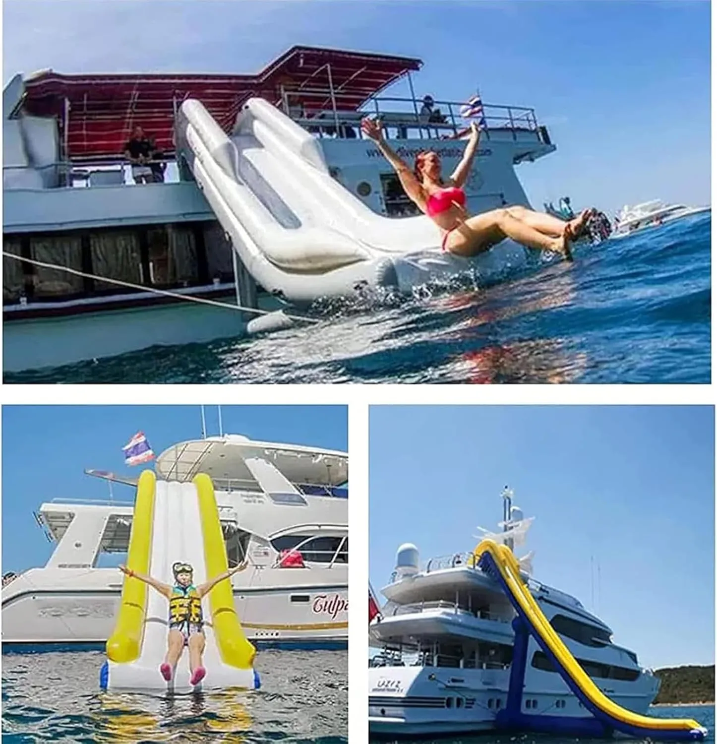 Outdoor Inflatable Water Yacht Slide Leisure Floating Pad with Air Pump and Protective Net for Summer Beach