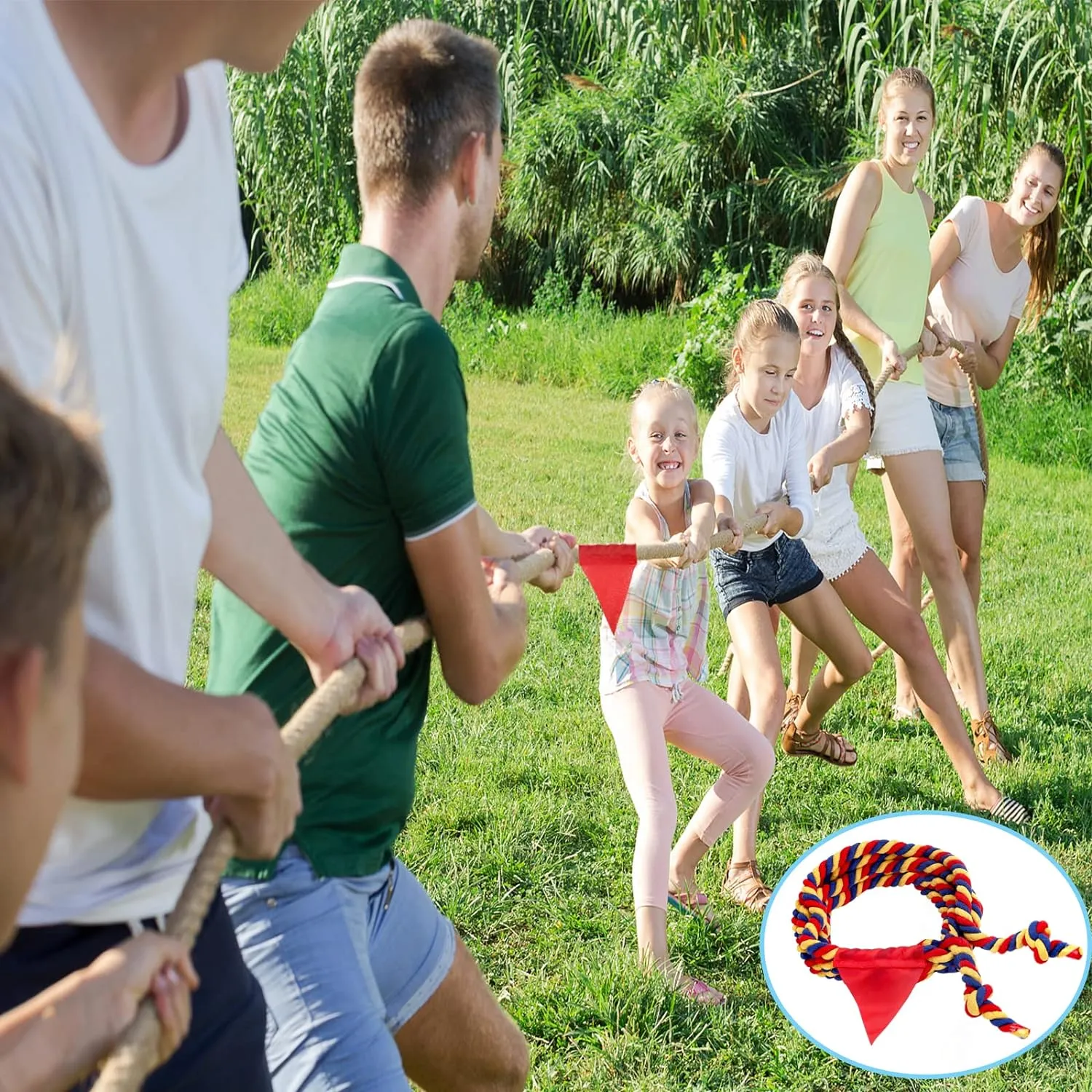 Outdoor Yard Games 40FT Tug of War Rope for Kids Adult, Field Day Family Reunion Birthday Party Games, Halloween Carnival Easter Outside Lawn Yard Fun Games for Team Building Activities, Tricolor