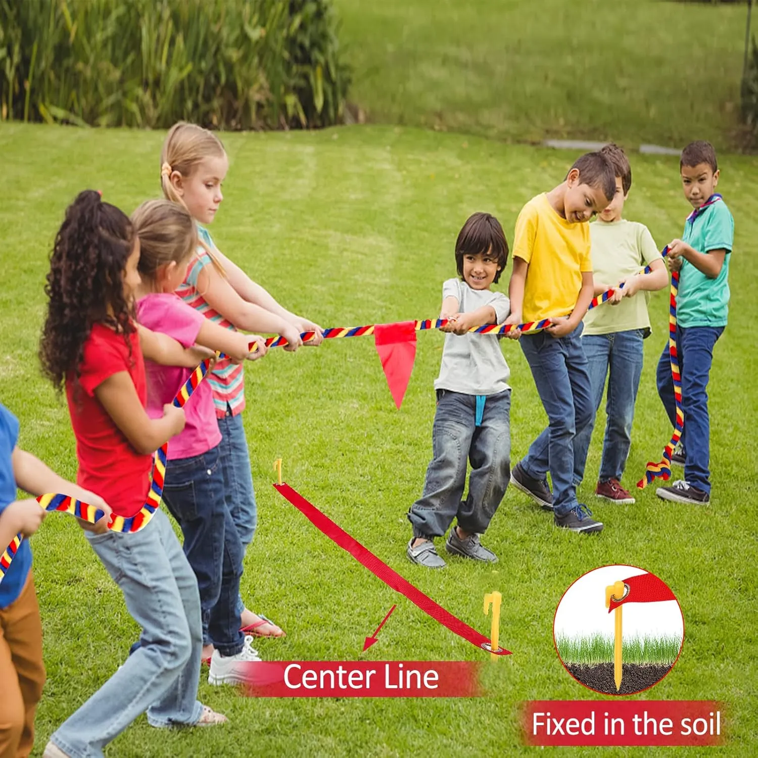 Outdoor Yard Games 40FT Tug of War Rope for Kids Adult, Field Day Family Reunion Birthday Party Games, Halloween Carnival Easter Outside Lawn Yard Fun Games for Team Building Activities, Tricolor