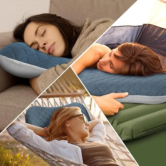 OUTSKIRT Inflatable Travel Pillow, 2-in-1 Camping Pillows for Sleeping, Ergonomic & Lightweight Small Backpacking Pillow for Travel, Hiking, Camping & Outdoor Activities, Blue