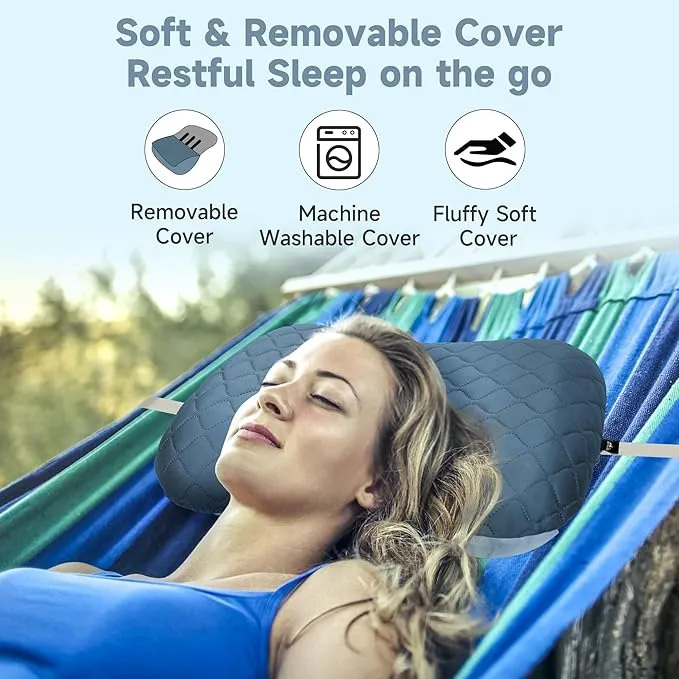 OUTSKIRT Inflatable Travel Pillow, 2-in-1 Camping Pillows for Sleeping, Ergonomic & Lightweight Small Backpacking Pillow for Travel, Hiking, Camping & Outdoor Activities, Blue