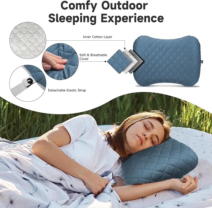 OUTSKIRT Inflatable Travel Pillow, 2-in-1 Camping Pillows for Sleeping, Ergonomic & Lightweight Small Backpacking Pillow for Travel, Hiking, Camping & Outdoor Activities, Blue
