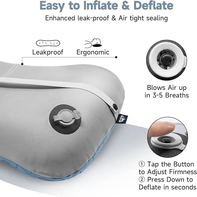 OUTSKIRT Inflatable Travel Pillow, 2-in-1 Camping Pillows for Sleeping, Ergonomic & Lightweight Small Backpacking Pillow for Travel, Hiking, Camping & Outdoor Activities, Blue