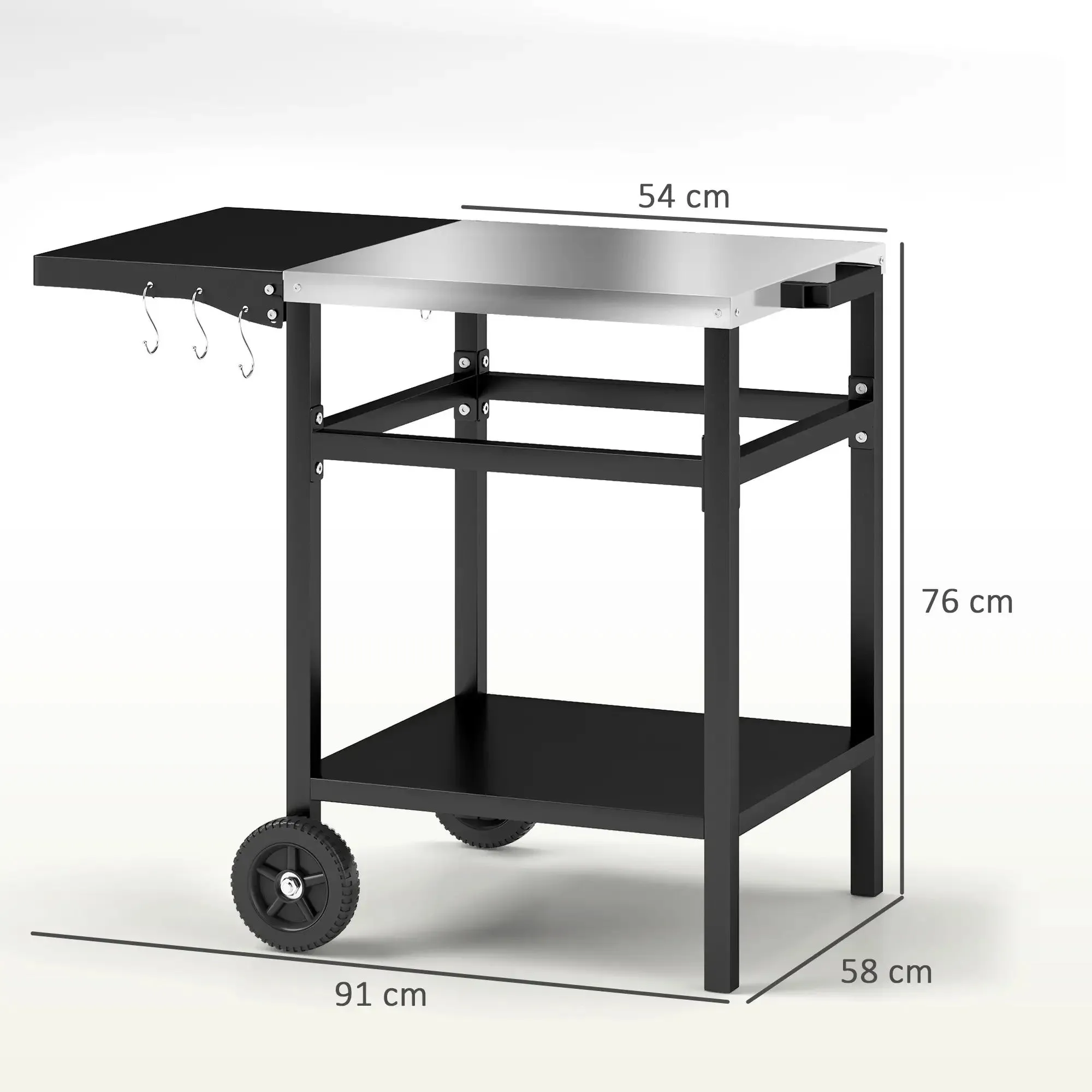 Oven Black Cover, Foldable Members-only deal Side Top Dining Steel Grill Outsunny Trustworthy Movable Pizza BBQ Kitchen Station Table, Hooks Stainless And Trolley Cart Outdoor Shelf, With