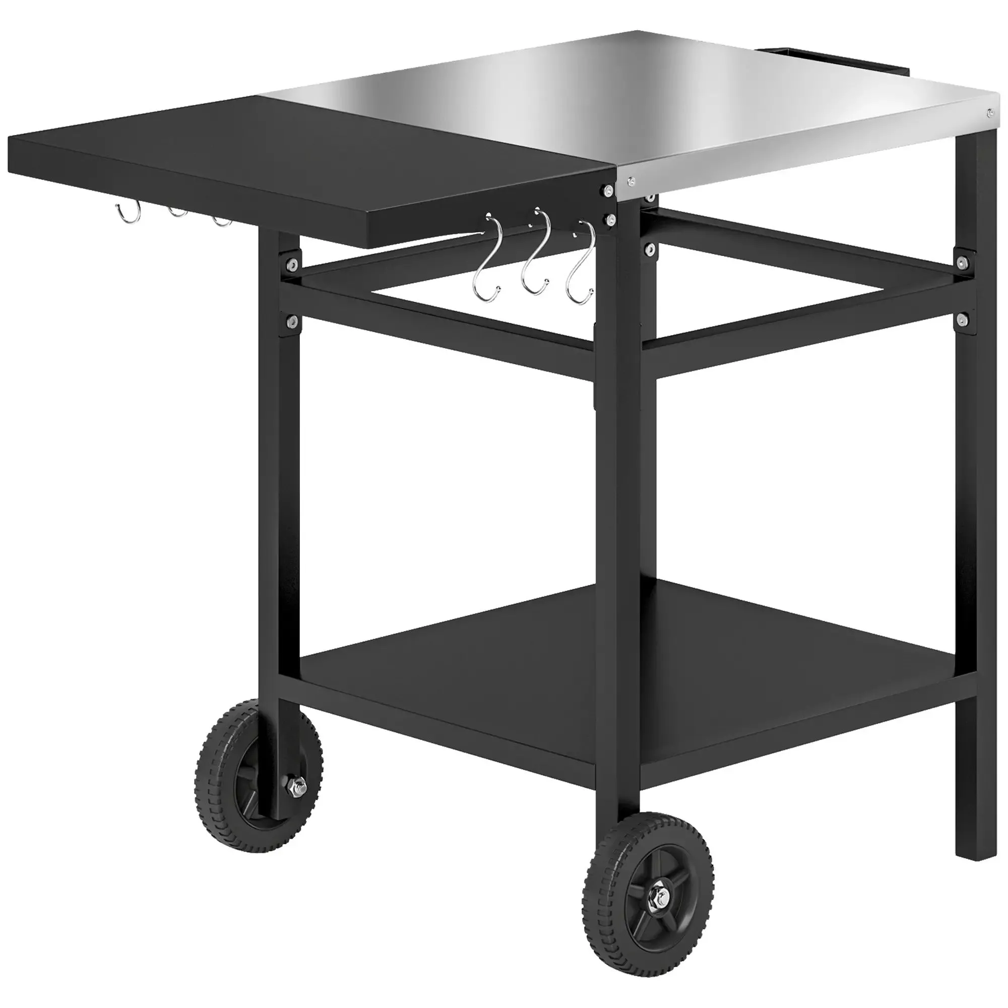 Oven Black Cover, Foldable Members-only deal Side Top Dining Steel Grill Outsunny Trustworthy Movable Pizza BBQ Kitchen Station Table, Hooks Stainless And Trolley Cart Outdoor Shelf, With