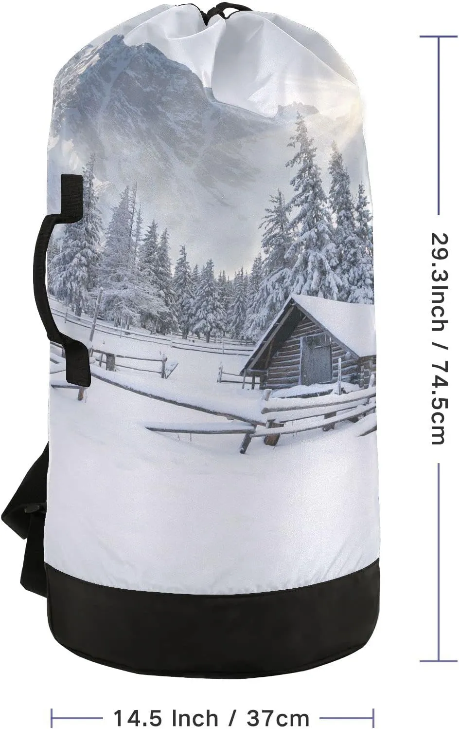 Oyihfvs The Old Farm in The Mountains Foggy White Snow Winter Morning Backpack Laundry Bag, Laundry Backpack with Shoulder Straps, Waterproof Nylon Clothes Hamper Bag for Men Women Yoga Backpack