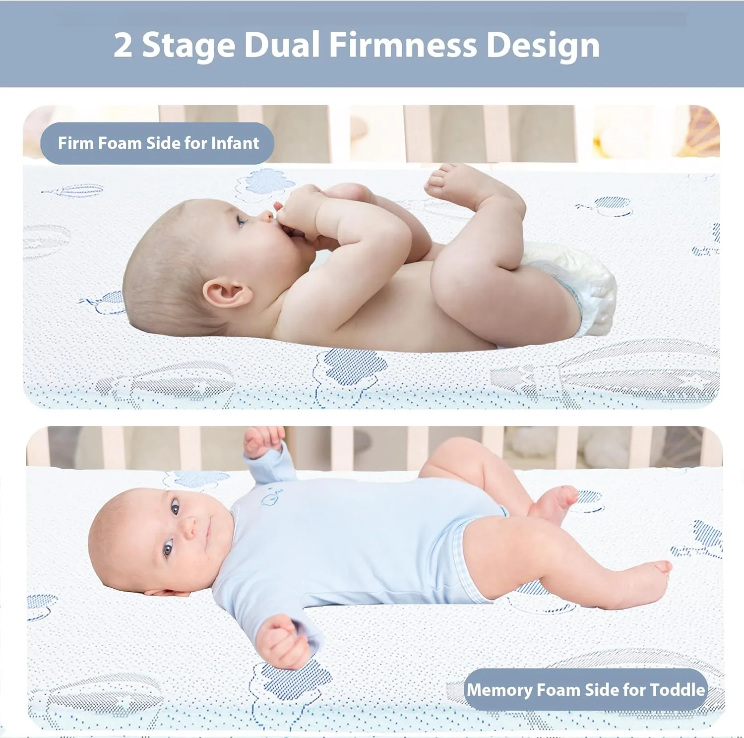 Pack and Play Mattress Pad, 38"x 26" Dual-Sided Memory Foam Pack N Play Mattress for Playpen Playard, Soft Breathable Balloon Printed Mini Crib Mattresses for Baby Toddle