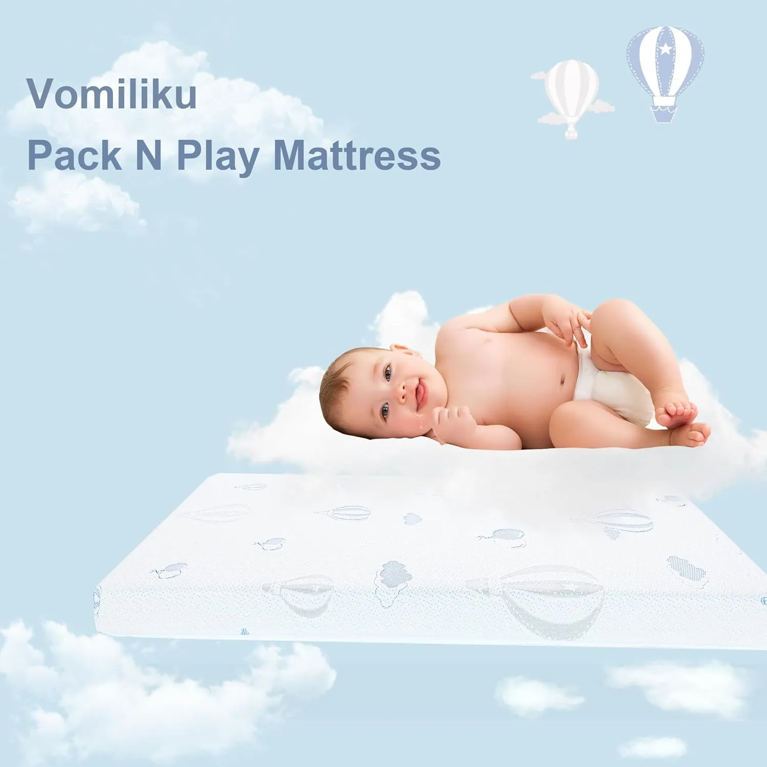 Pack and Play Mattress Pad, 38"x 26" Dual-Sided Memory Foam Pack N Play Mattress for Playpen Playard, Soft Breathable Balloon Printed Mini Crib Mattresses for Baby Toddle