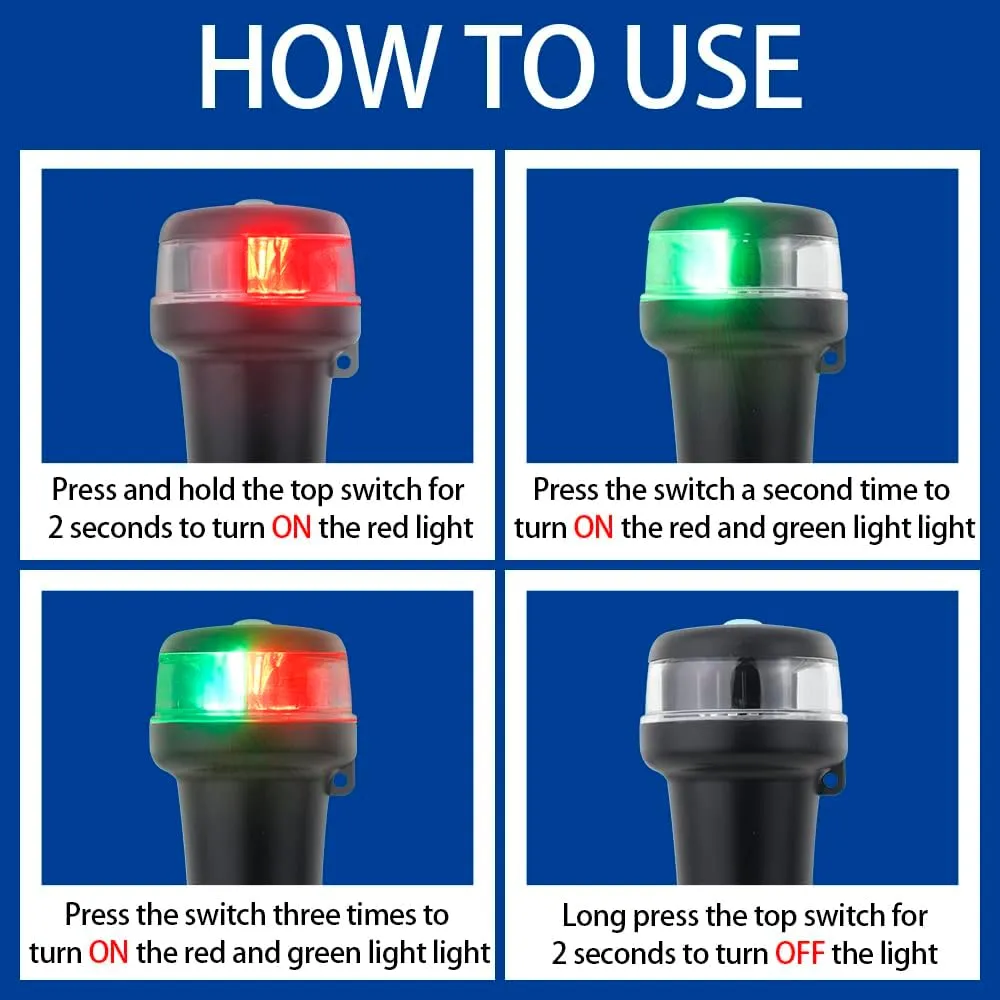 Pactrade Marine Navigation Lights for Boats LED - Red/Green Battery Powered Nav Lights for Boats - Surface Mounts (Flat), Swivel Base, 3-Mode Operation - 1NM Waterproof