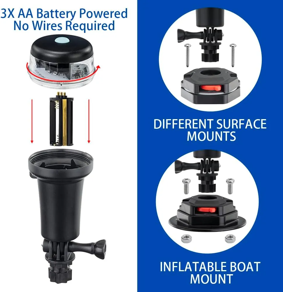 Pactrade Marine Navigation Lights for Boats LED - Red/Green Battery Powered Nav Lights for Boats - Surface Mounts (Flat), Swivel Base, 3-Mode Operation - 1NM Waterproof