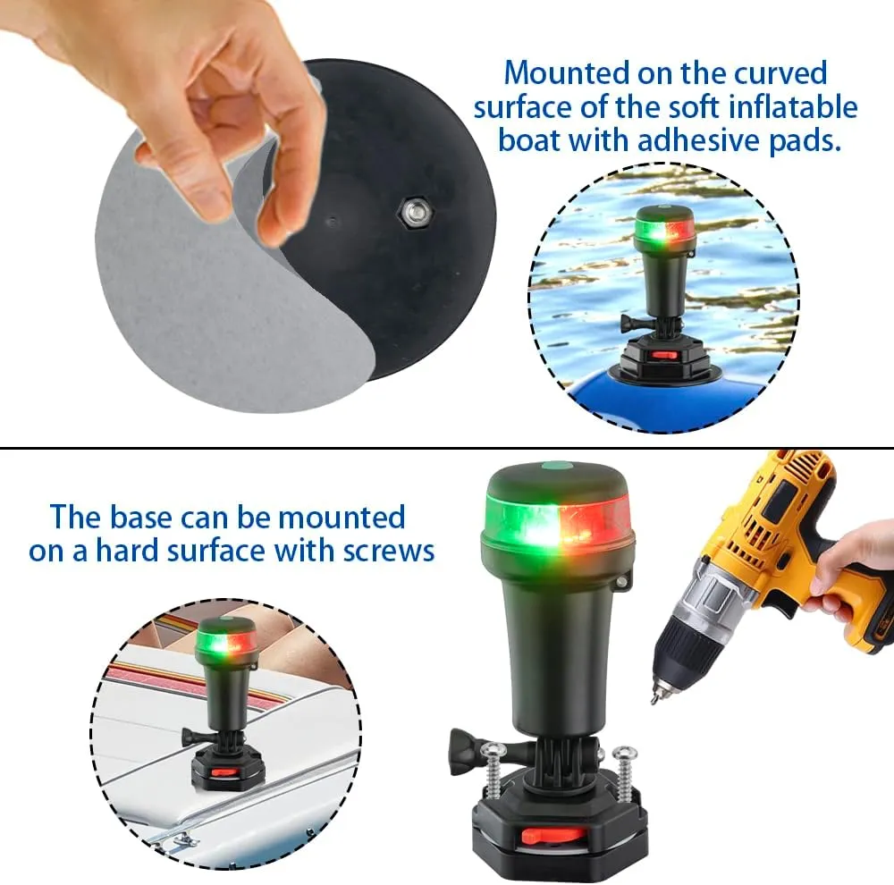 Pactrade Marine Navigation Lights for Boats LED - Red/Green Battery Powered Nav Lights for Boats - Surface Mounts (Flat), Swivel Base, 3-Mode Operation - 1NM Waterproof