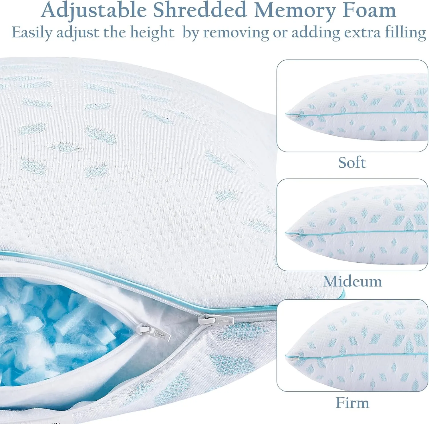 PE Cooling Pillow with Metallic Sliver Set of 2, Queen Bed Pillow for Sleeping 20"*30", Adjustable Shredded Memory Foam Pillow for Side, Back & Stomach Sleepers