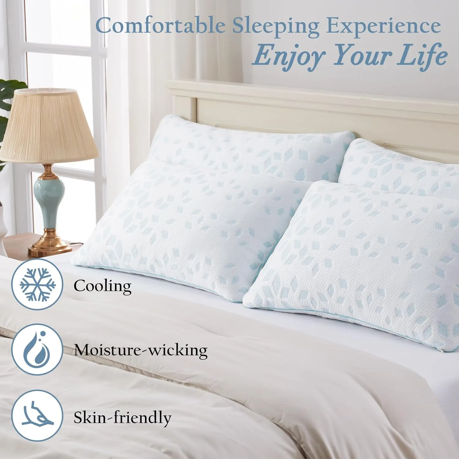 PE Cooling Pillow with Metallic Sliver Set of 2, Queen Bed Pillow for Sleeping 20"*30", Adjustable Shredded Memory Foam Pillow for Side, Back & Stomach Sleepers