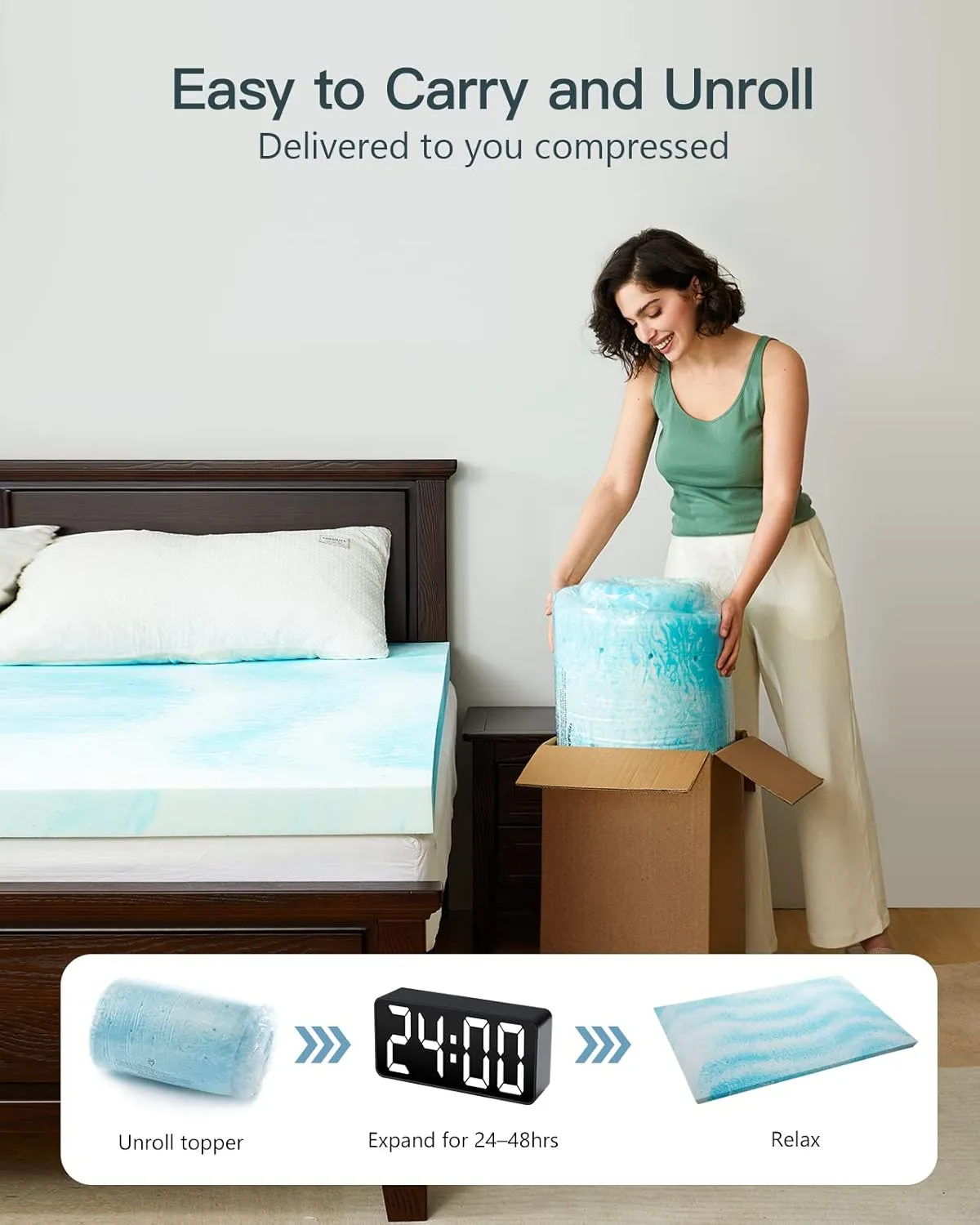 PERLECARE 4 Inch Queen Memory Foam Mattress Topper, Cooling Gel Infused Mattress Pad, Ventilated Bed Topper for Pressure Relief Back Pain, CertiPUR-US Certified