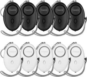 Personal Alarm for Women, 10 Packs 140DB Emergency Self-Defense Security Alarm Keychain with LED Light for Women Kids and Elders (Black & White)
