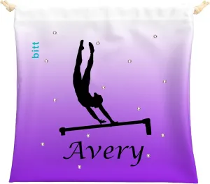 Personalized Gymnastics Grip Bag with Gymnast on Bars in Ombre Colors - Customized Bag with Crystals Option Drawstring Bag