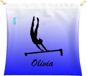 Personalized Gymnastics Grip Bag with Gymnast on Bars in Ombre Colors - Customized Bag with Crystals Option Drawstring Bag