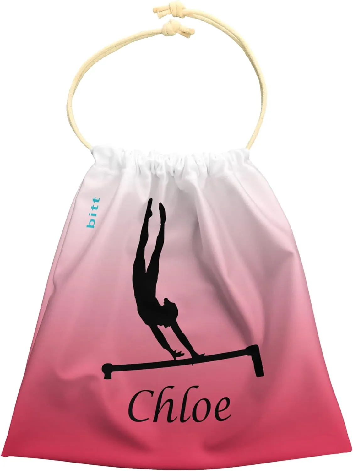 Personalized Gymnastics Grip Bag with Gymnast on Bars in Ombre Colors - Customized Bag with Crystals Option Drawstring Bag