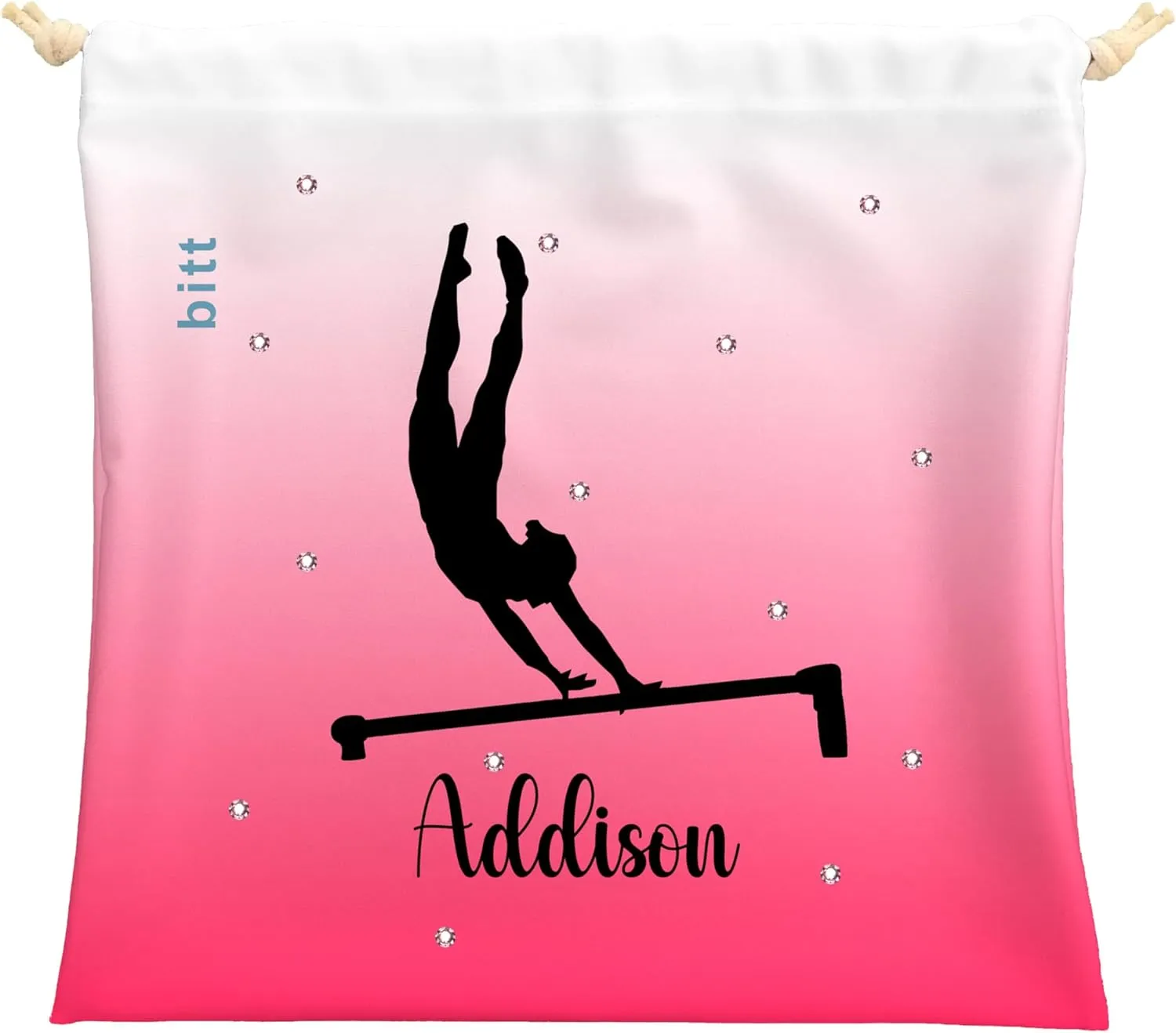 Personalized Gymnastics Grip Bag with Gymnast on Bars in Ombre Colors - Customized Bag with Crystals Option Drawstring Bag