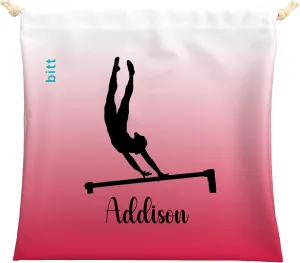 Personalized Gymnastics Grip Bag with Gymnast on Bars in Ombre Colors - Customized Bag with Crystals Option Drawstring Bag