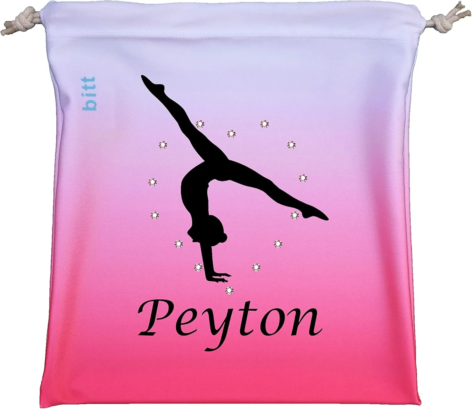 Personalized Gymnastics Grip Bag with Split Handstand in Ombre Colors - Customized Bag with Crystals Option
