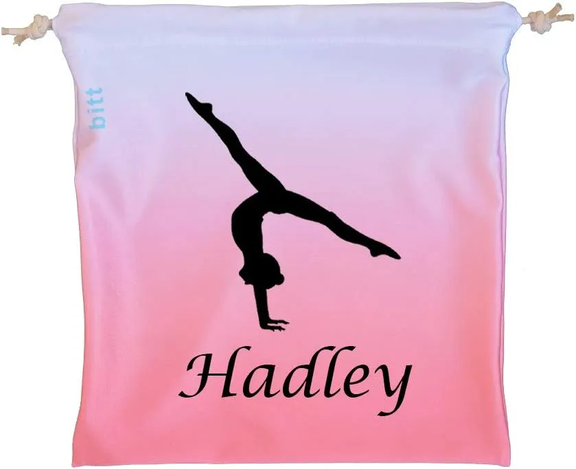 Personalized Gymnastics Grip Bag with Split Handstand in Ombre Colors - Customized Bag with Crystals Option