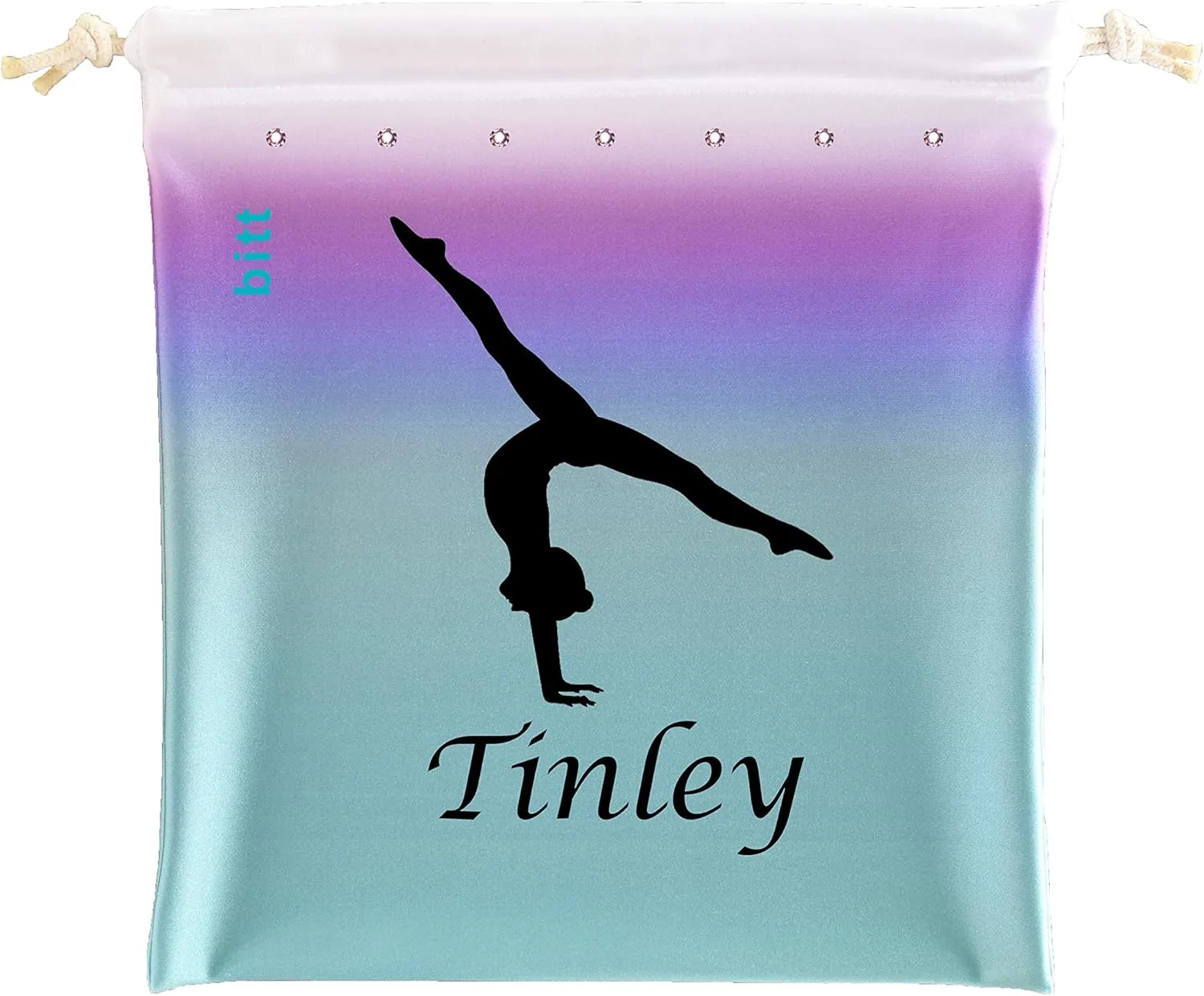 Personalized Gymnastics Grip Bag with Split Handstand in Ombre Colors - Customized Bag with Crystals Option