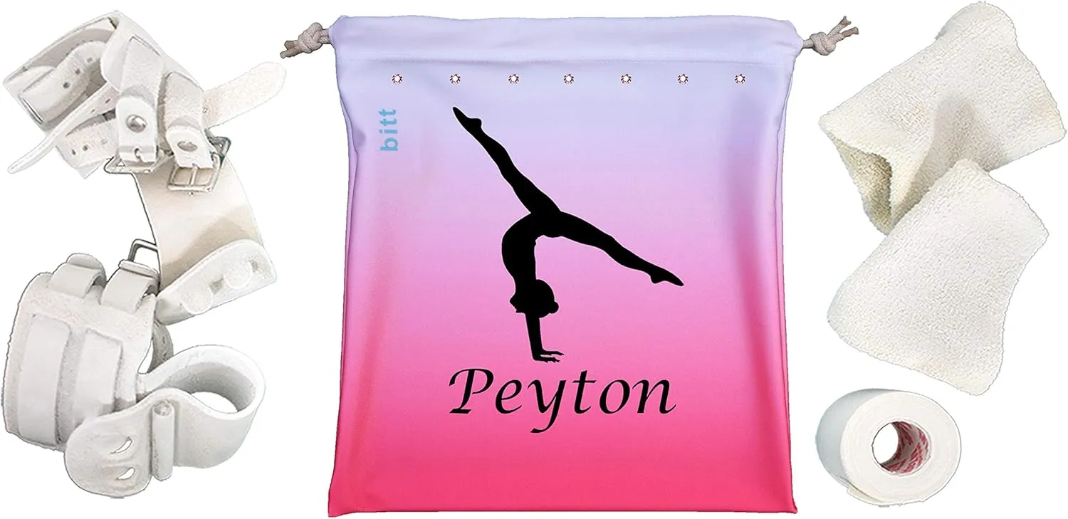 Personalized Gymnastics Grip Bag with Split Handstand in Ombre Colors - Customized Bag with Crystals Option