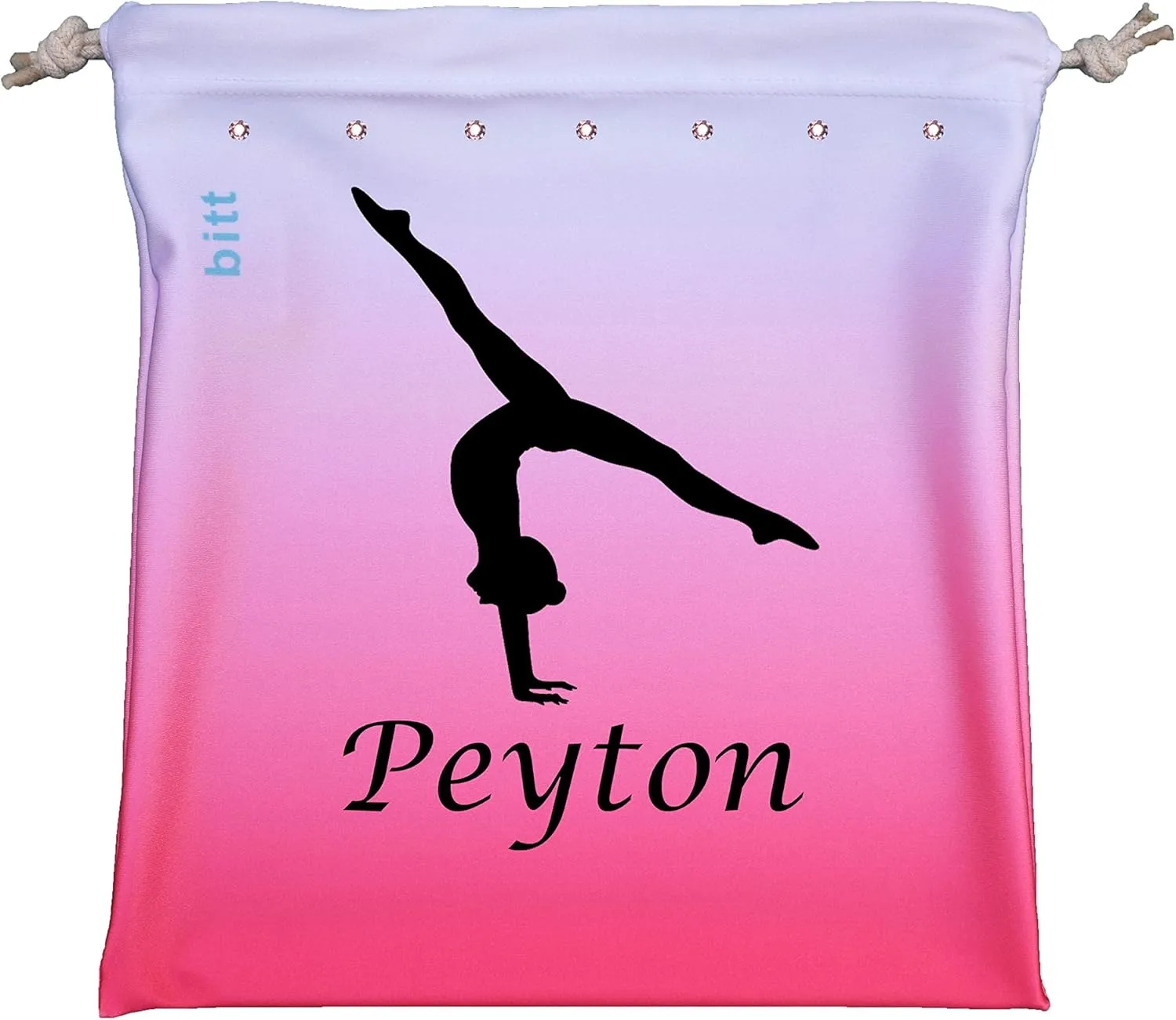 Personalized Gymnastics Grip Bag with Split Handstand in Ombre Colors - Customized Bag with Crystals Option