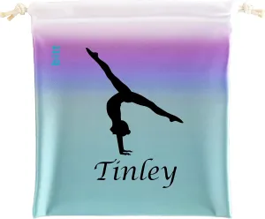Personalized Gymnastics Grip Bag with Split Handstand in Ombre Colors - Customized Bag with Crystals Option