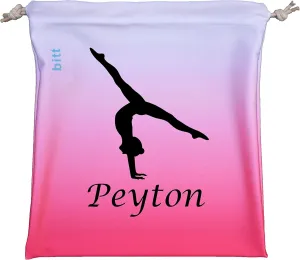 Personalized Gymnastics Grip Bag with Split Handstand in Ombre Colors - Customized Bag with Crystals Option