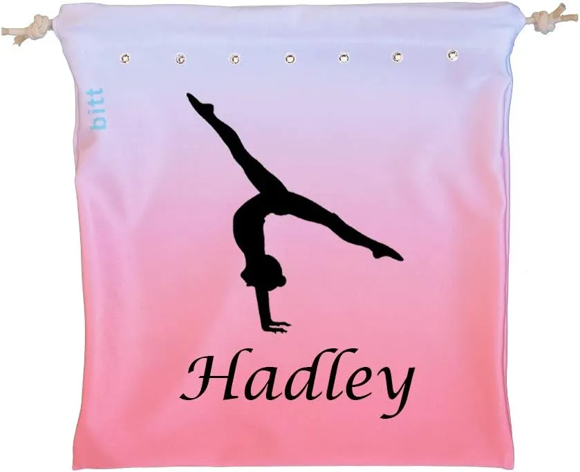 Personalized Gymnastics Grip Bag with Split Handstand in Ombre Colors - Customized Bag with Crystals Option