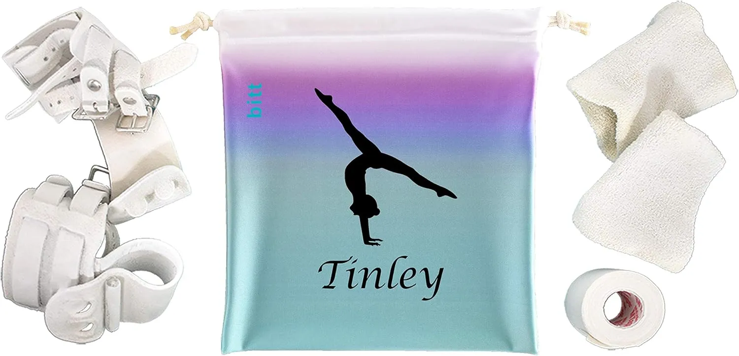 Personalized Gymnastics Grip Bag with Split Handstand in Ombre Colors - Customized Bag with Crystals Option