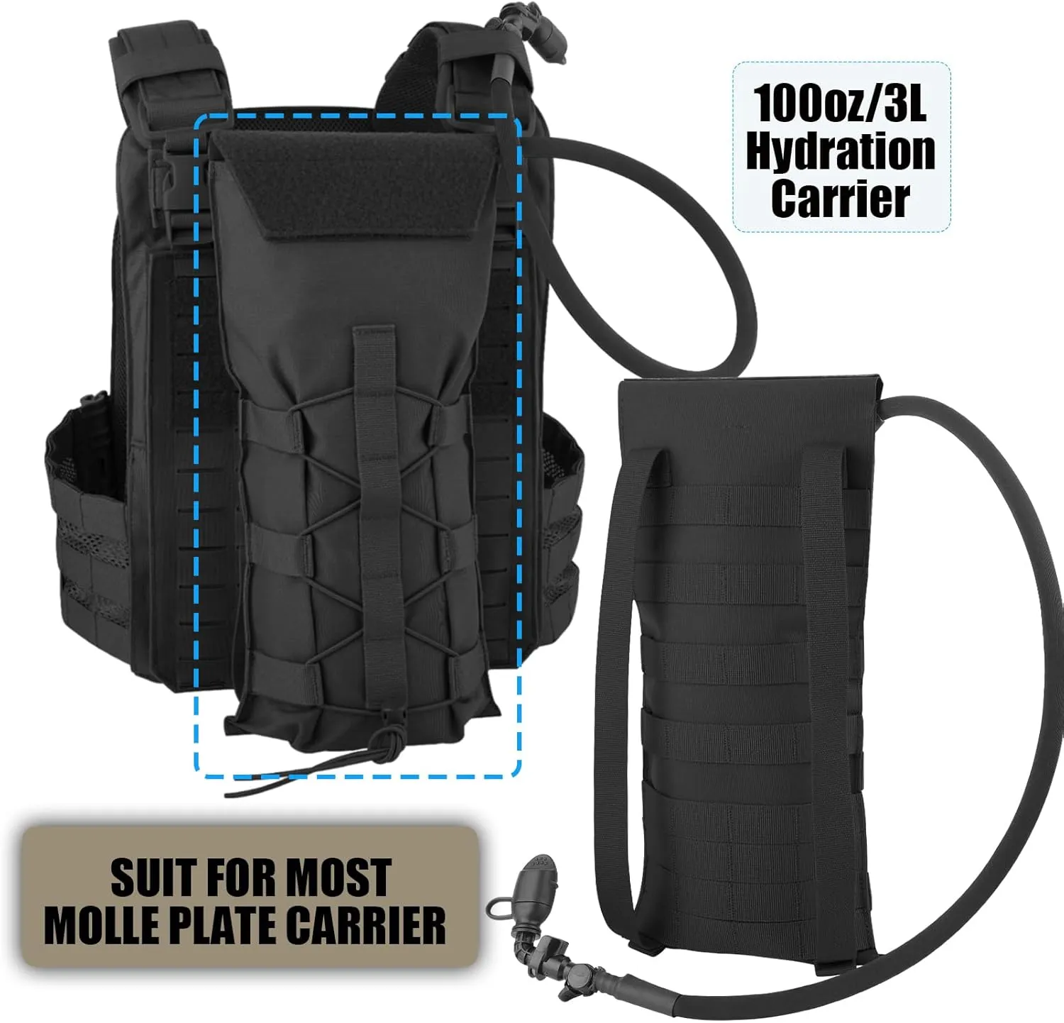 PETAC GEAR 1.5L / 3L Tactical Hydration Pack，Molle Carrier Pouch for 50 oz /100 oz Hydration Bladder Daypack Water Backpack.