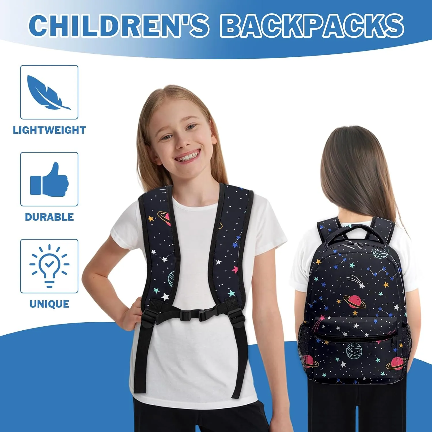 Planet Backpack for Boys Girls Space Solar System Stars Kids Bookbag Black Galaxy Universe Elementary Middle School Bags Lightweight Preschool Kindergarten Back Pack