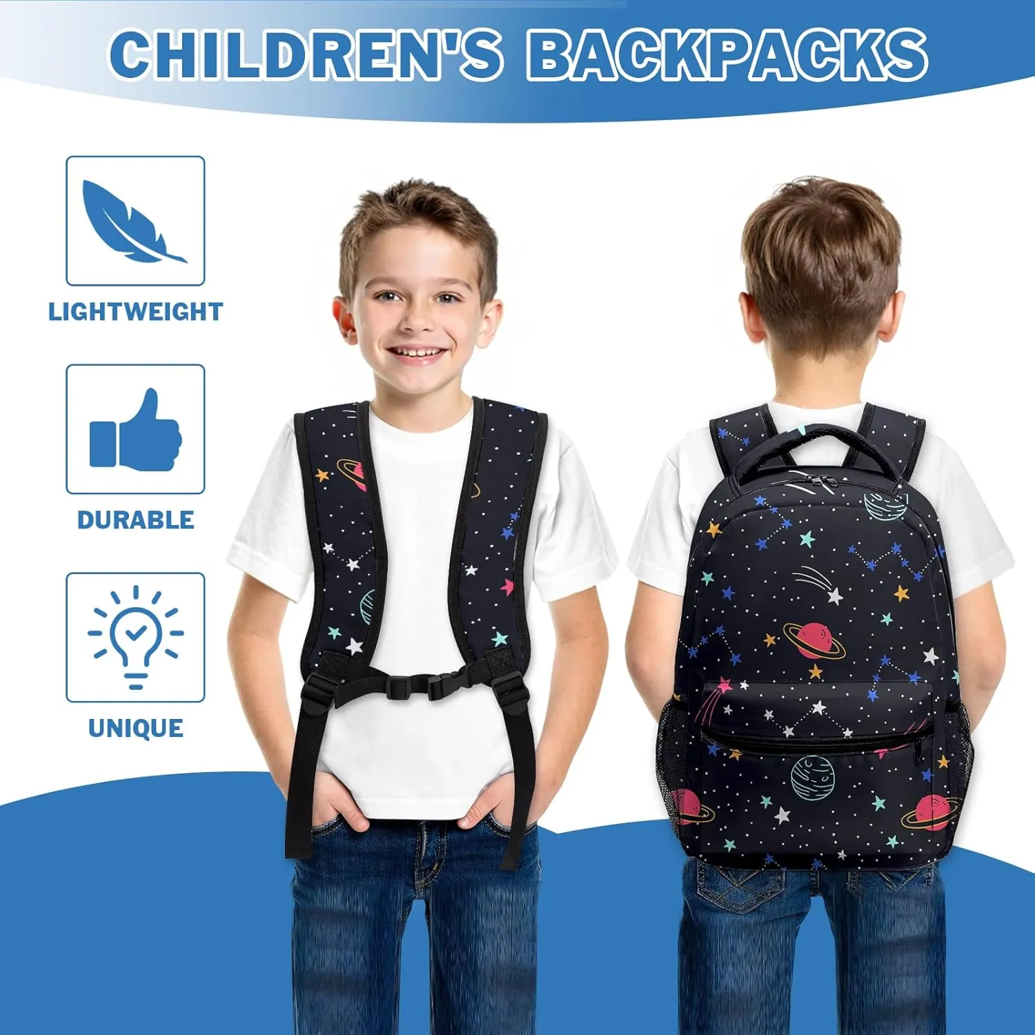 Planet Backpack for Boys Girls Space Solar System Stars Kids Bookbag Black Galaxy Universe Elementary Middle School Bags Lightweight Preschool Kindergarten Back Pack