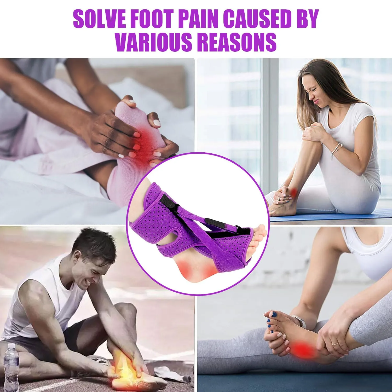 Plantar Fasciitis Night Splint-Upgrade 3 Adjustable Planter Facetious Relief Brace,Plantar Fasciitis Relief Women Men Straps,Support Relief Foot Drop Achilles Tendonitis Day Night(Purple-1PC)