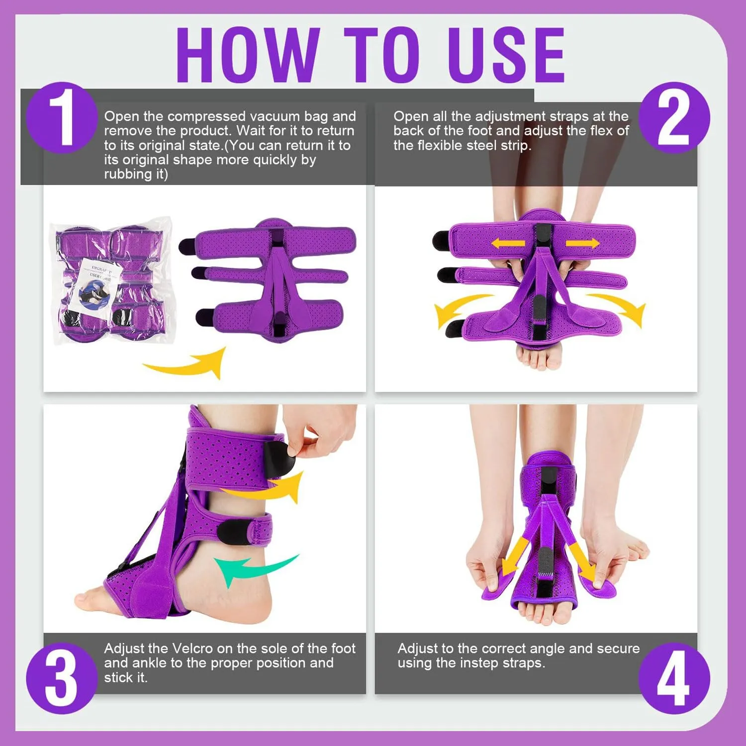 Plantar Fasciitis Night Splint-Upgrade 3 Adjustable Planter Facetious Relief Brace,Plantar Fasciitis Relief Women Men Straps,Support Relief Foot Drop Achilles Tendonitis Day Night(Purple-1PC)