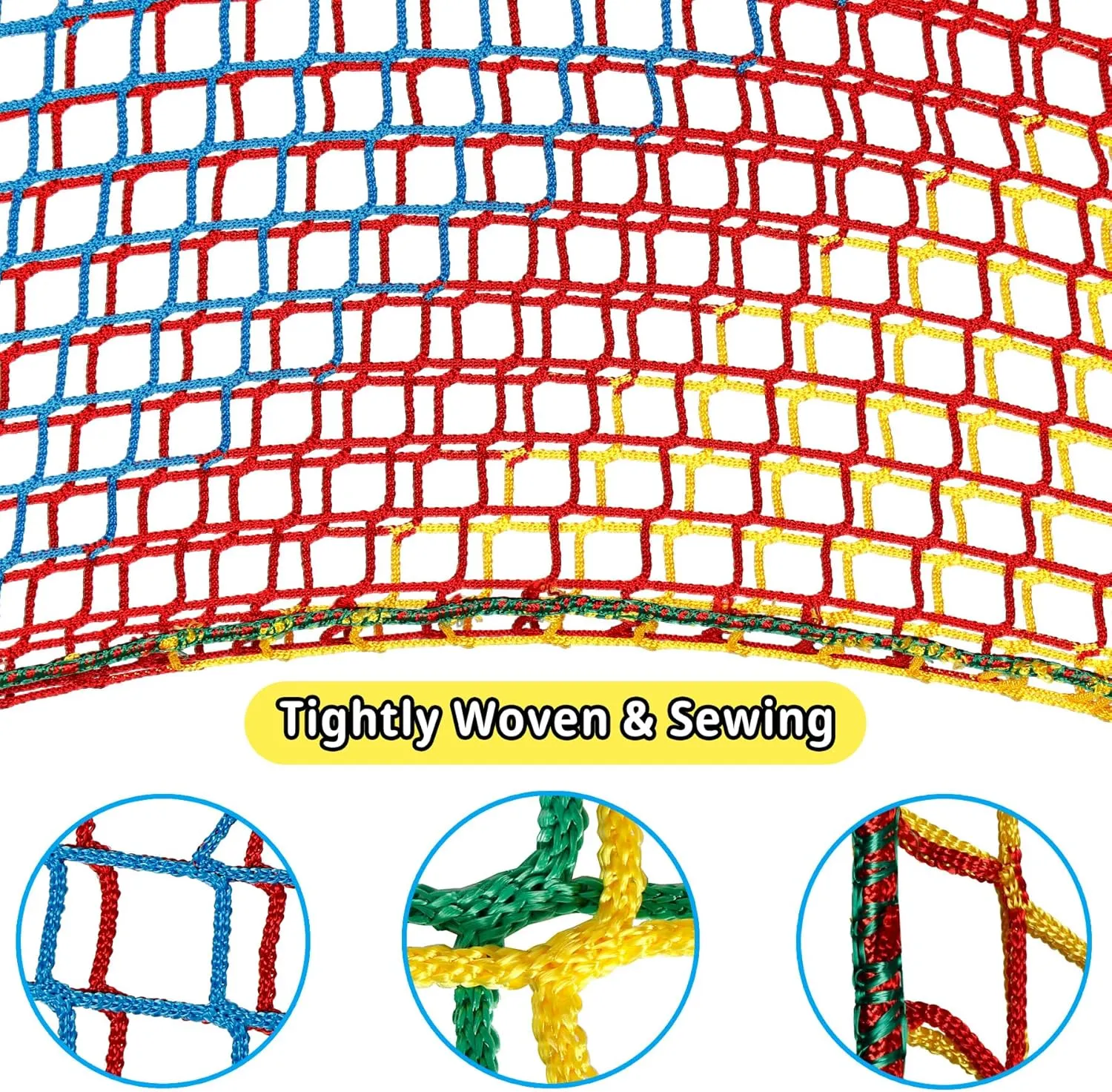 Playground Safety Net 14.7' x 9.8', Double Layers Climbing Cargo Net for Kids, Multicolored Playground Net for Obstacle Training, Tree House, Back Yard etc.